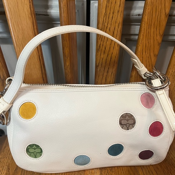 Elegant Coach leather multicolor polka dot Shoulder Bag . White leather. Y2K. - Picture 2 of 6